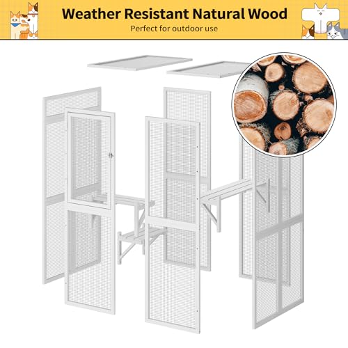 COZIWOW Catio Outdoor Cat Enclosure with Window Access, Wooden Kitty Cage, White T1021