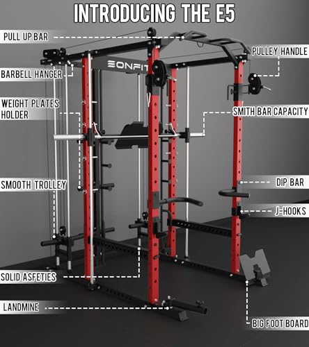 Eonfit E5 Smith Machine with Vertical Leg Press, Power Cage Squat Rack, Home Gym Equipment R390