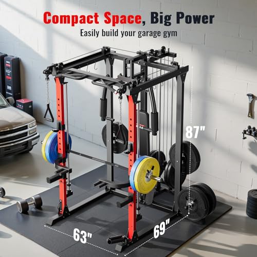 ARMAC Smith Machine Multi-Functional Power Cage for Home Gym with LAT Pull-Down W77327
