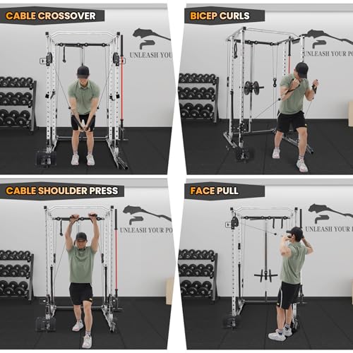 GaveeLife Power Cage 2000 LBS Power Rack with Cable Crossover and Lat Pulldown K642045