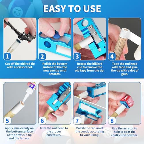 11-in-1 Aluminum Alloy Pool Cue Tip Shaper Replacement Kit (Blue) X4536