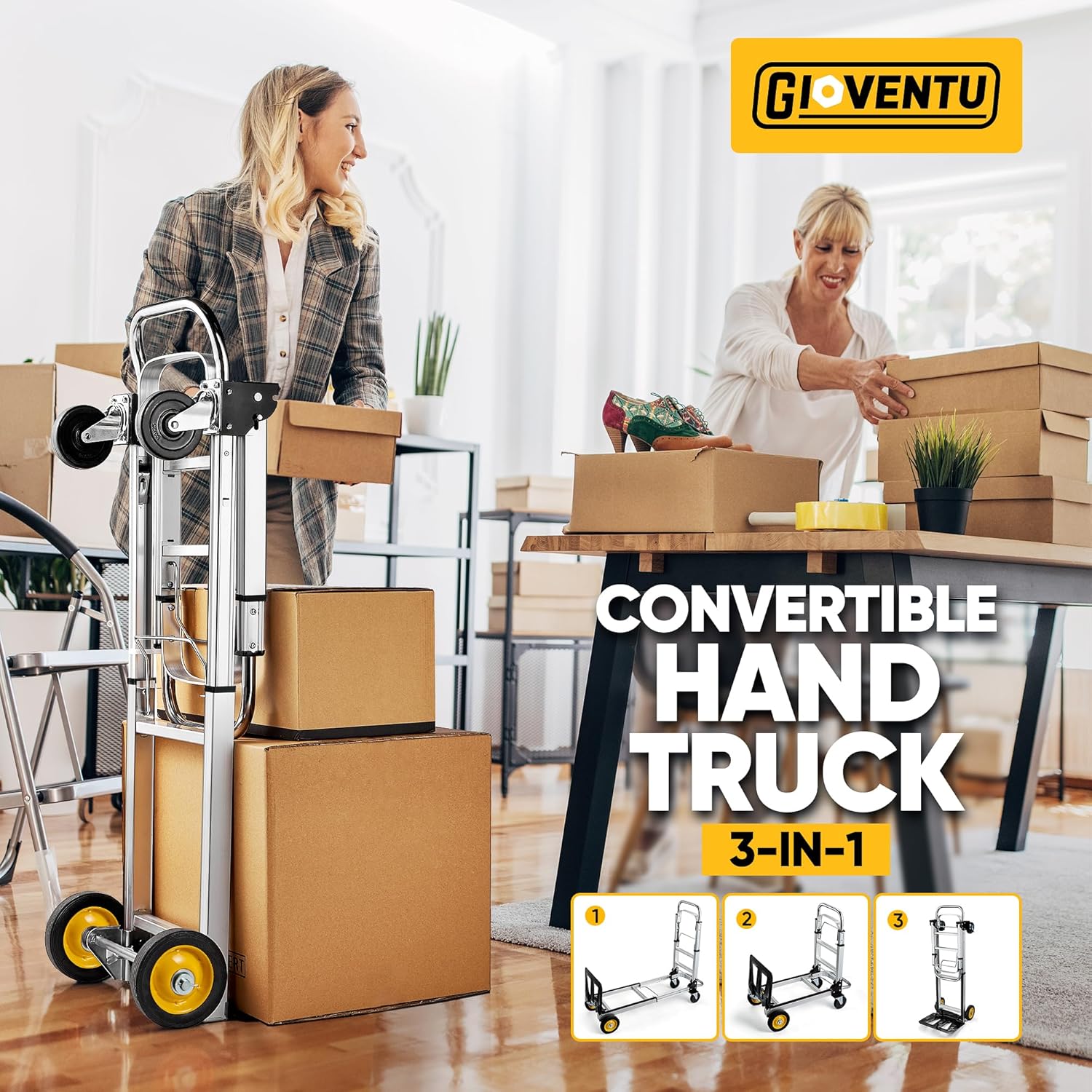 Upgraded 3 in 1 Convertible Hand Truck Dolly, 440 lb Capacity Folding Aluminum Cart M8560