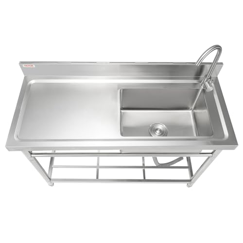 VEVOR Stainless Steel Utility Sink with Workbench Faucet and Legs, 39.4 x 19.1 x 37.4 in L559