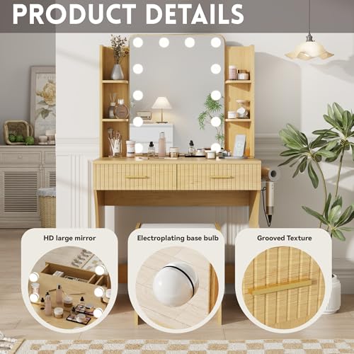 White Vanity Desk with LED Mirror and Storage Stool D5834