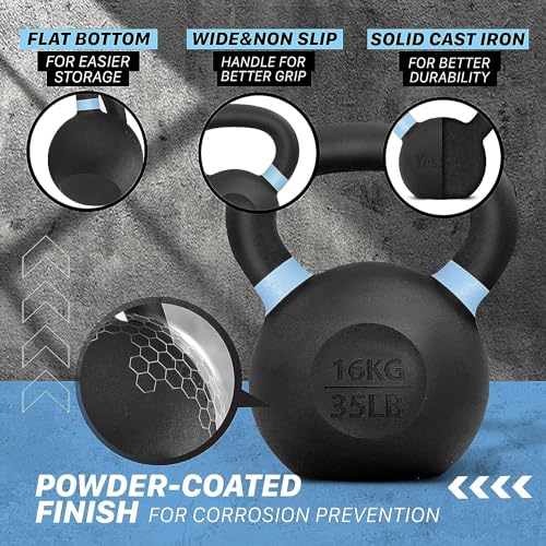 Yes4All Powder Coated Cast Iron Kettlebell Weight Set for Home Gym N15817