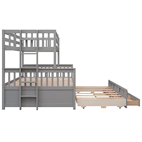 Harper & Bright Designs Twin Over Twin Bunk Bed with Storage Drawers, Solid Wood, Espresso P440327