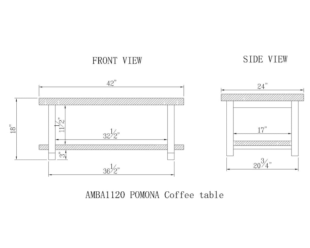 Pomona 42" Metal and Wood Coffee Table, Rustic Natural S535