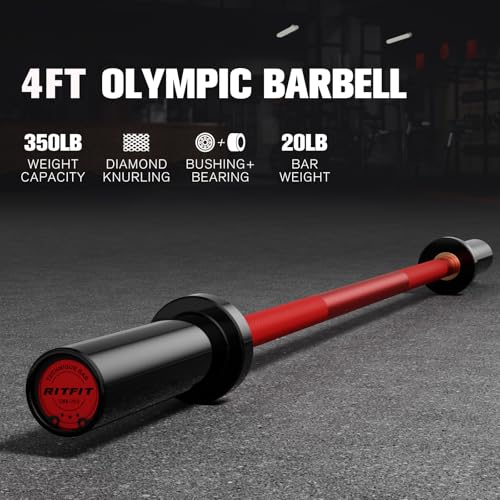 RITFIT Olympic Barbell 4ft/6ft 2 Inch Weight Bar for Strength Training, 500lbs Capacity F369