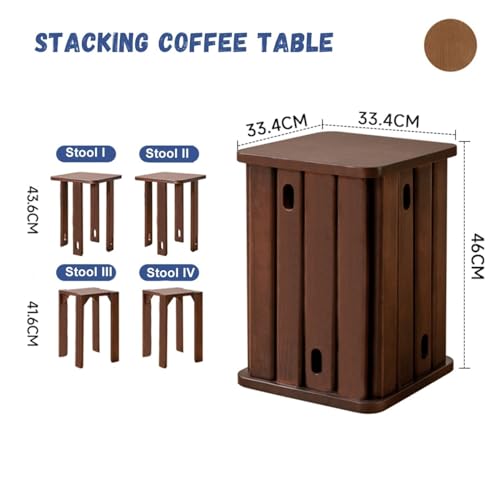 Stackable Stools Set of 4 Round Wooden Nesting Tables for Living Room C8777
