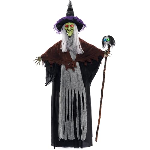 JOYIN 59" Halloween Hanging Witch Decor with Light Up Skull Wand X22425