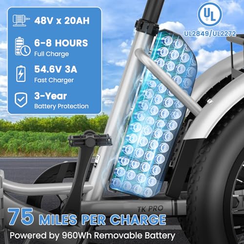 MOONCOOL Electric Trike for Adults, 20" Folding 3-Wheel Ebike, 500W Motor, Removable Battery W50658