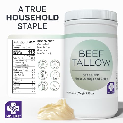 MD.LIFE Grass Fed Beef Tallow for Cooking, 24 Pounds A54505