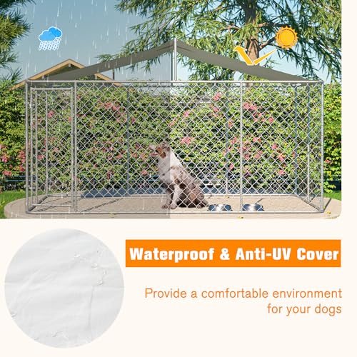 Large Outdoor Dog Kennel Heavy Duty Galvanized Steel with Waterproof Cover V616855