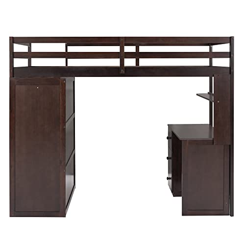 Harper & Bright Designs Full Loft Bed with Desk, Wardrobe, Solid Wood N868457
