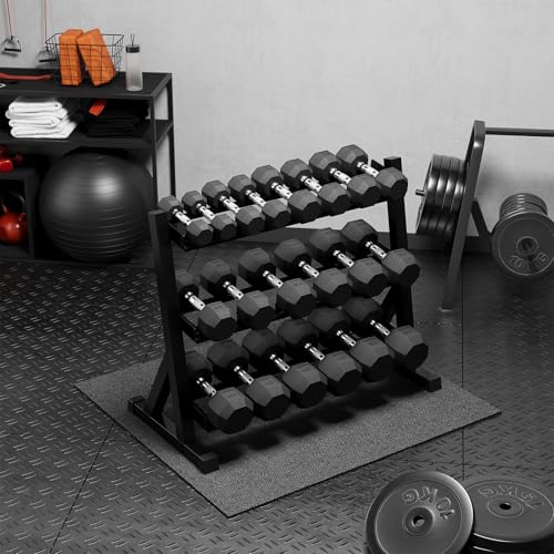 Rubber Coated Hex Dumbbell Weight Set with Rack for Home Gym T691259