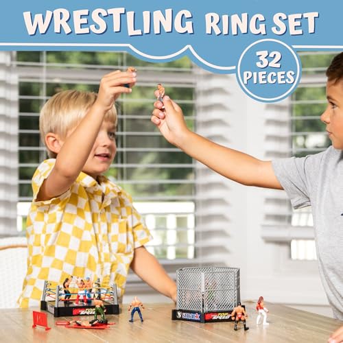 ToyVelt Ring Playset with 32-Piece Wrestling Action Figures for Boys 8-12 P775429
