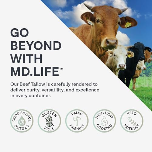 MD.LIFE Grass Fed Beef Tallow for Cooking, 24 Pounds A54505