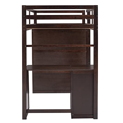 Harper & Bright Designs Full Loft Bed with Desk, Wardrobe, Solid Wood N868457