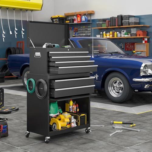5-Drawer Rolling Tool Chest Storage Cabinet with Detachable Top Tool Box, Black R11137