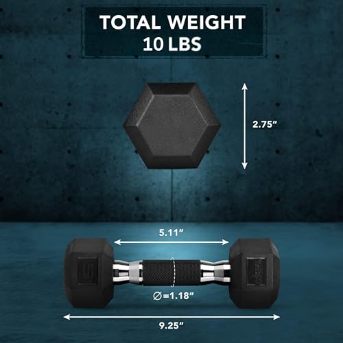 Yes4All Chrome Rubber Grip Hex Dumbbells Pair 10-30 LBS N436
