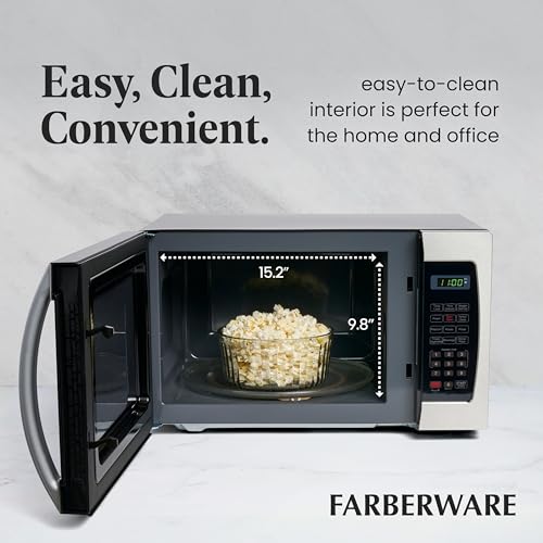 Farberware Countertop Microwave 1000W 1.1 cu ft Black Stainless Steel P5805