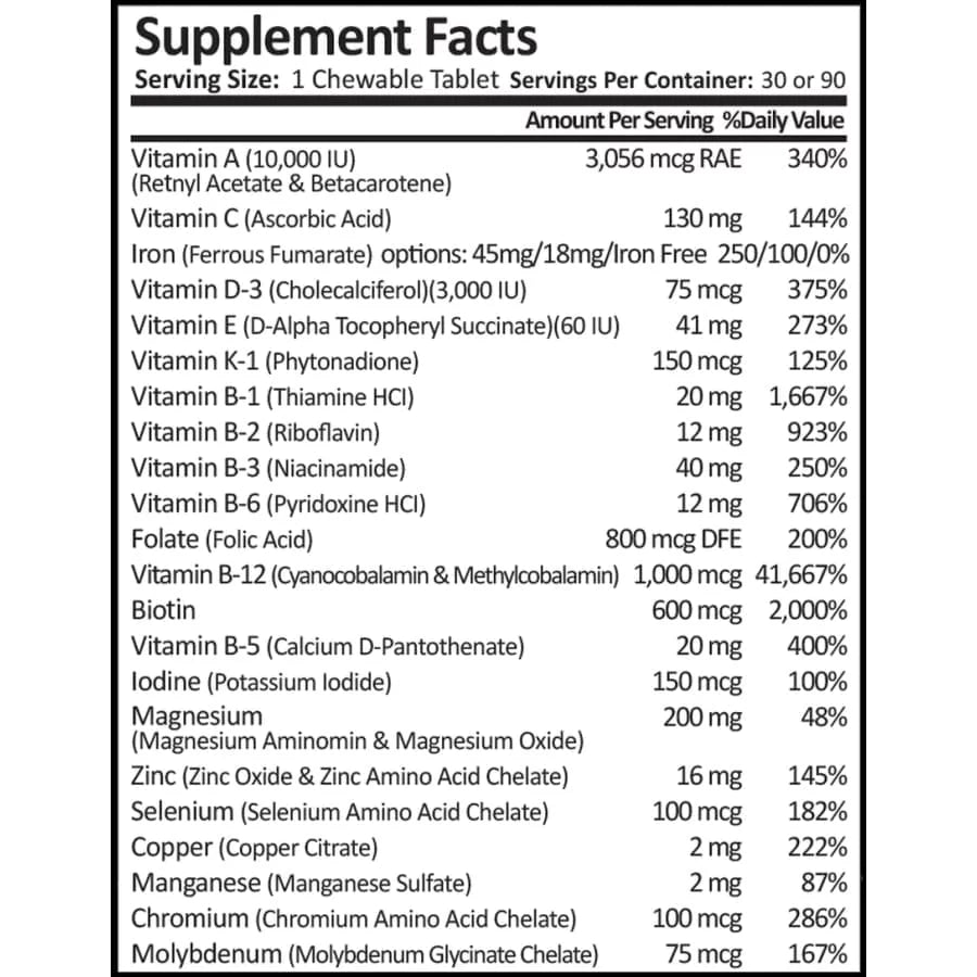 ProCare Health Bariatric MultiVitamin Chewable with Iron, Fruit Punch, 90-Day Supply K203561