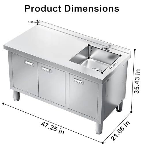 ZZV Freestanding Stainless Steel Utility Sink with Cabinet I631996