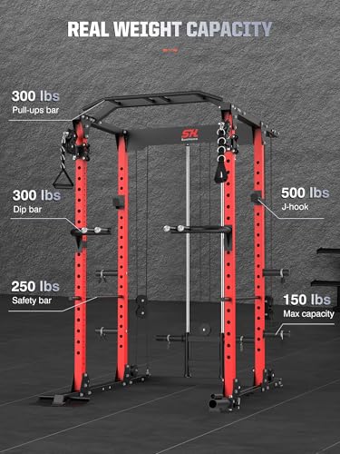 SunHome Power Cage Squat Rack with Adjustable Cable Crossover J3701