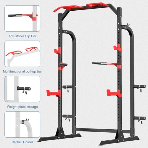 SunHome Power Cage Squat Rack with Adjustable Cable Crossover J3701