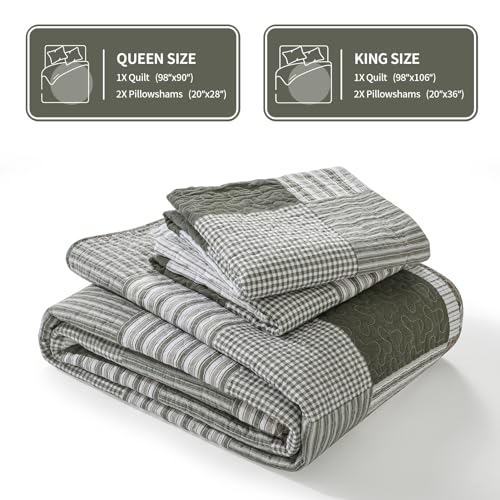 Queen Size 100% Cotton Plaid Quilt Bedding Set, 3 Pieces A93852