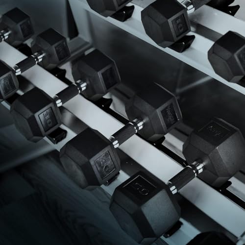 Yes4All Chrome Rubber Grip Hex Dumbbells Pair 10-30 LBS N436