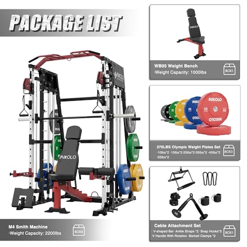 Mikolo Smith Machine 2200lbs Squat Rack with Lat Pulldown & Cable Crossover E219