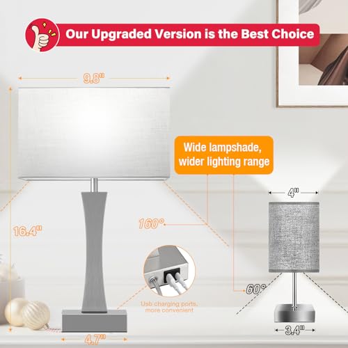 3 Way Dimmable Bedside Lamp Set of 2 with USB Ports C63781