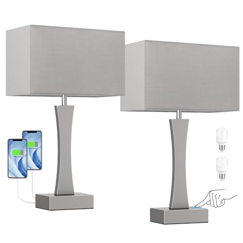 3 Way Dimmable Bedside Lamp Set of 2 with USB Ports C63781