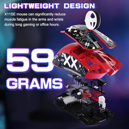Attack Shark X11SE Wireless Gaming Mouse, Tri-Mode 22K DPI, 59g, Berry Red Y3775