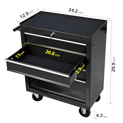 6-Drawer Rolling Tool Chest Cabinet with Wheels and Locking, Black W270288