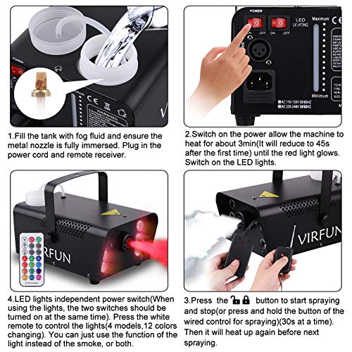 VIRFUN Fog Machine with 6 LED Lights and Remote Control G334