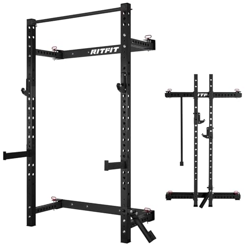 RitFit Multi-Functional Folding Squat Rack for Home Gym, Wall Mounted with Attachments V171188