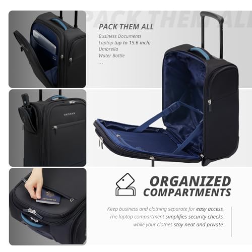 Verage Under Seat Luggage with Wheels, Softside Spinner Carry On, Navy 14-Inch A51804