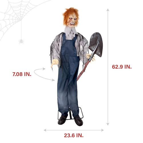 Haunted Hill Farm 5.25-ft Standing Gravekeeper Animatronic with Red LED Eyes and Sound Effects X9371