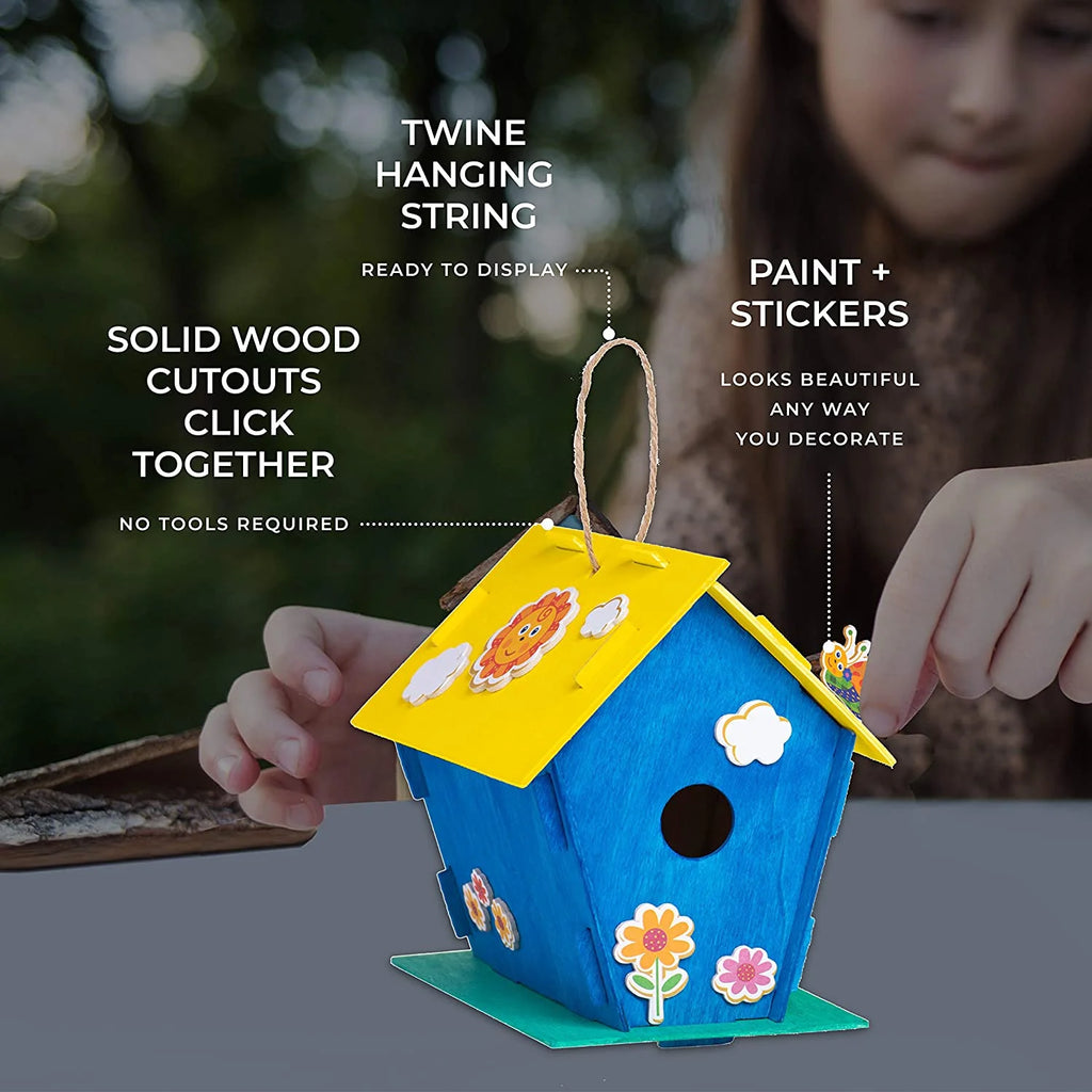12 Wooden Birdhouse Crafts for Kids - DIY Unfinished Kits with Paint & Brushes I21811