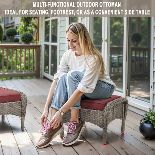 Outdoor Wicker Swivel Rocker Chairs Set of 2 with Rattan Side Table, Brown/Blue B592