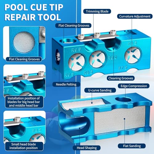 11-in-1 Aluminum Alloy Pool Cue Tip Shaper Replacement Kit (Blue) X4536