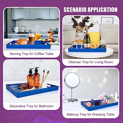 Gifturbo Blue Serving Tray with Handles, Rectangular Plastic Tray J15614