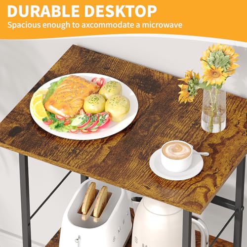 Microwave Cart with Storage, 3-Tier Rolling Kitchen Stand, Wood and Metal Utility Cart I6668
