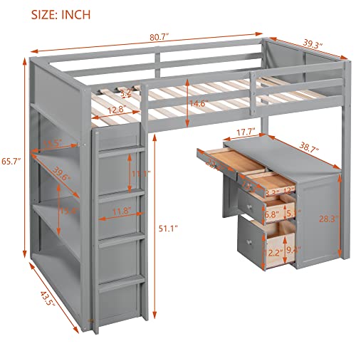 Harper & Bright Designs Full Size Loft Bed with Wardrobe and Desk, Solid Wood, White R4710