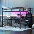 Wood Full Size Gaming Loft Bed with Desk, Multi-storage Shelves, LED and Charging Station，Suit High Loft Bed Frame with Bookshelf for Kids Teens Adults (Black, Full)