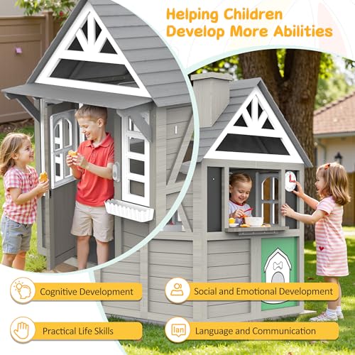 Kids Playhouse Outdoor Wooden Playset for Kids Ages 3-8, Gray N122654