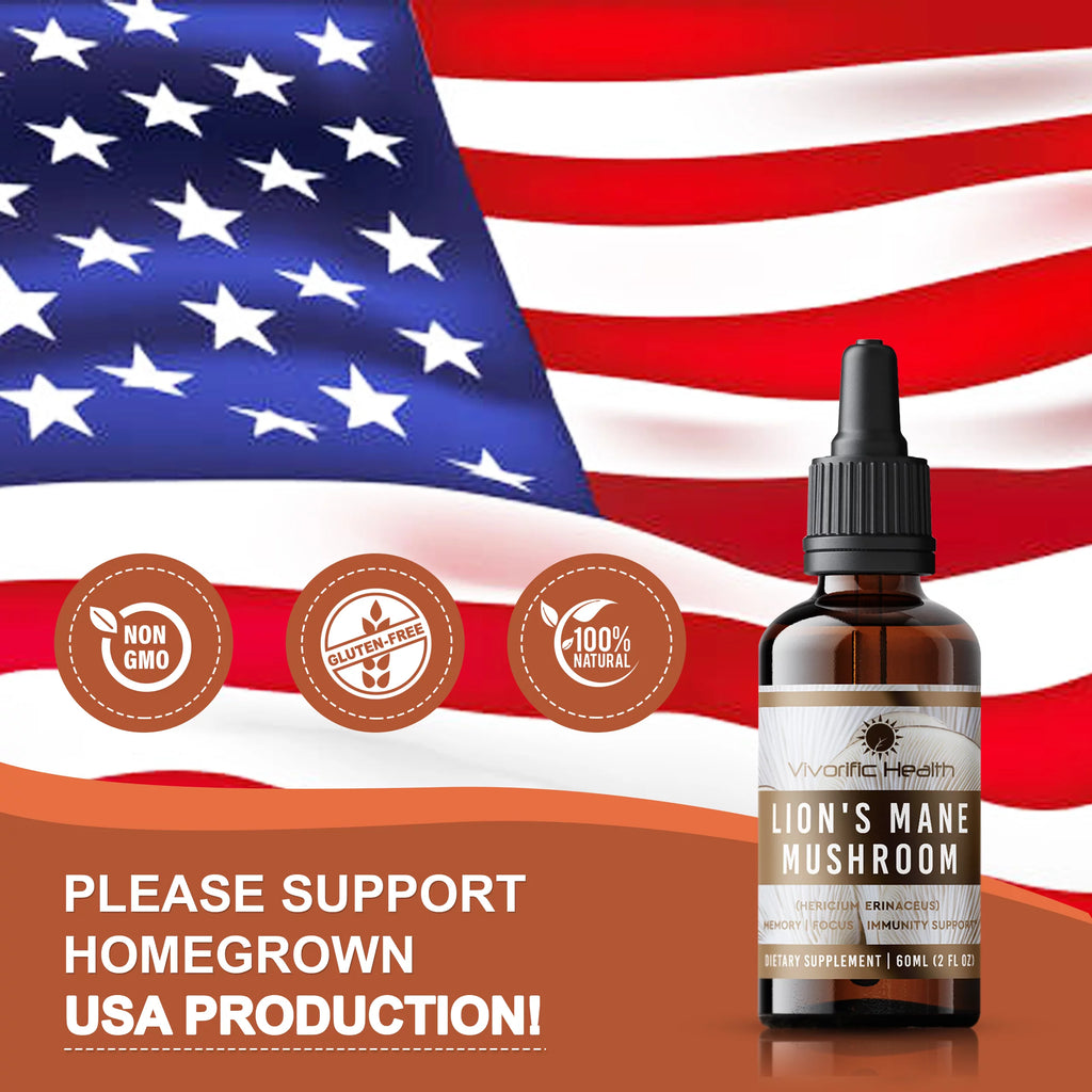 Vivorific Health Lion's Mane Mushroom Supplement Tincture, Alcohol Free, 2 fl oz P1775