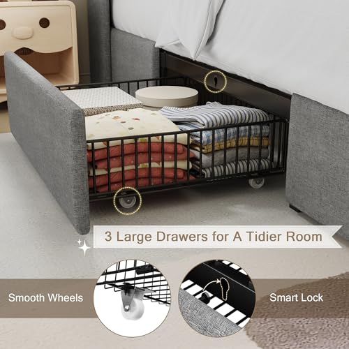 Queen Bed Frame with 4 Storage Drawers and Charging Station, Black S804993